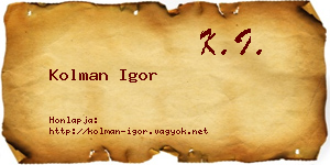 Kolman Igor névjegykártya